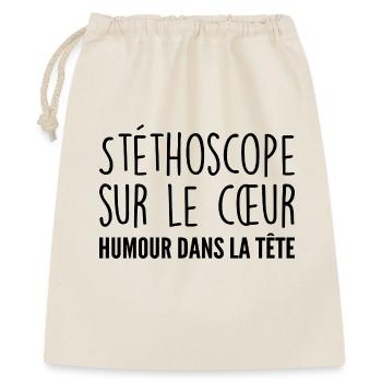 Stéthoscope au cœur, humour dans la tête - Sac cadeau 40 x 50 cm - nature - Devant
