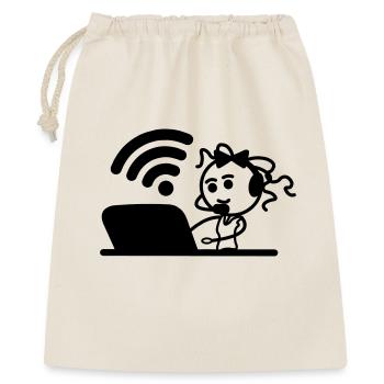 Glückliches Mädchen oder Frau auf Laptop-WLAN - Geschenkbeutel aus Baumwolle (40 x 50 cm) - Natur - Vorne