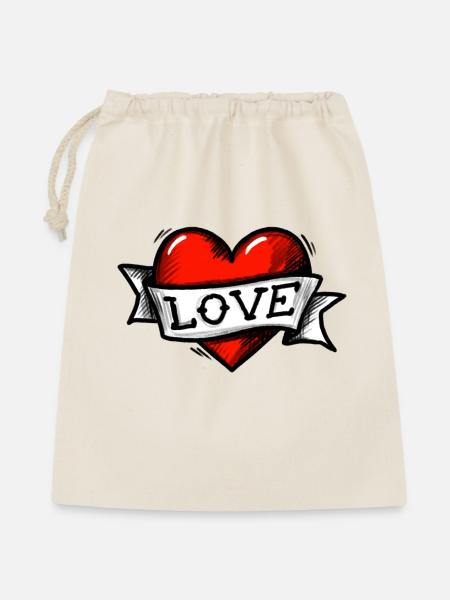 Herz - Band - Love - Geschenkbeutel aus Baumwolle (40 x 50 cm) - Natur