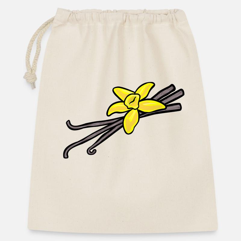 Vanilleblüte mit drei Vanilleschoten - Geschenkbeutel aus Baumwolle (40 x 50 cm) - Natur