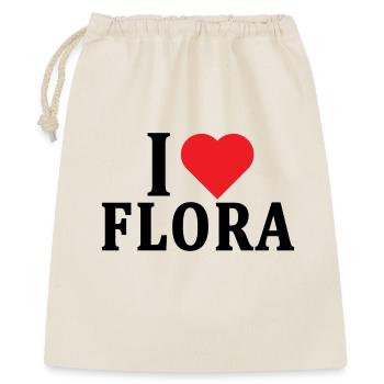 T-Shirt I love Flora T-Shirt Geschenkidee - Geschenkbeutel aus Baumwolle (40 x 50 cm) - Natur - Vorne