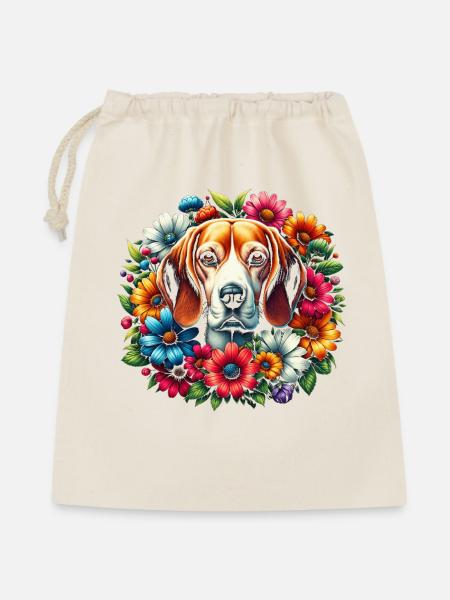 Süßer Beagle in bunten Blumen - Geschenkbeutel aus Baumwolle (40 x 50 cm) - Natur