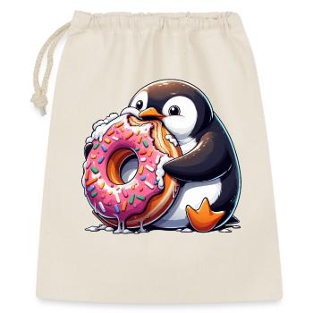 Süßer Pinguin Donut liebhaber Cartoon essen - Geschenkbeutel aus Baumwolle (40 x 50 cm) - Natur - Vorne