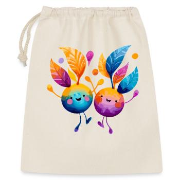Bunte Fruchtfreunde mit Blätterreben - Geschenkbeutel aus Baumwolle (40 x 50 cm) - Natur - Vorne