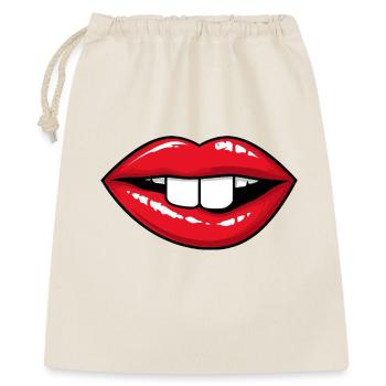 Rote Lippen mit Hasenzähnen   - Geschenkbeutel aus Baumwolle (40 x 50 cm) - Natur - Vorne