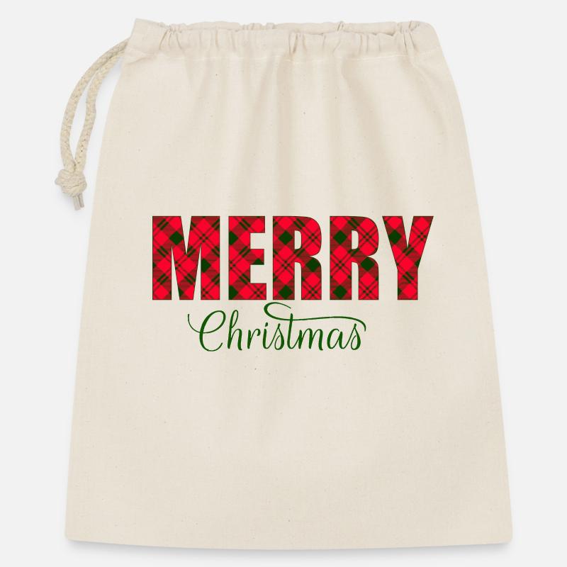 Merry Christmas Plaid Script - Gift Bag 40 x 50 cm - nature