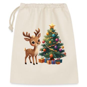Süßes Rentier mit Christbaum Weihnachten - Geschenkbeutel aus Baumwolle (40 x 50 cm) - Natur - Vorne