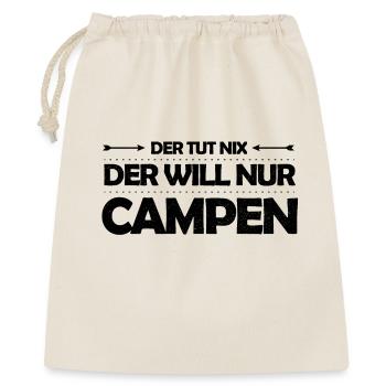 Der tut nix – der will nur campen Camping Spruch - Geschenkbeutel aus Baumwolle (40 x 50 cm) - Natur - Vorne