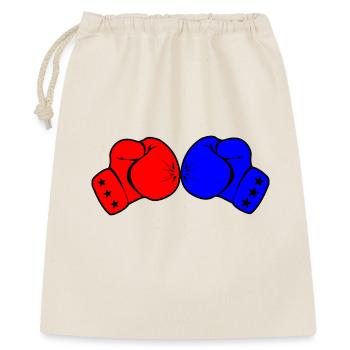 Zwei Boxhandschuhe rot und blau - Geschenkbeutel aus Baumwolle (40 x 50 cm) - Natur - Vorne