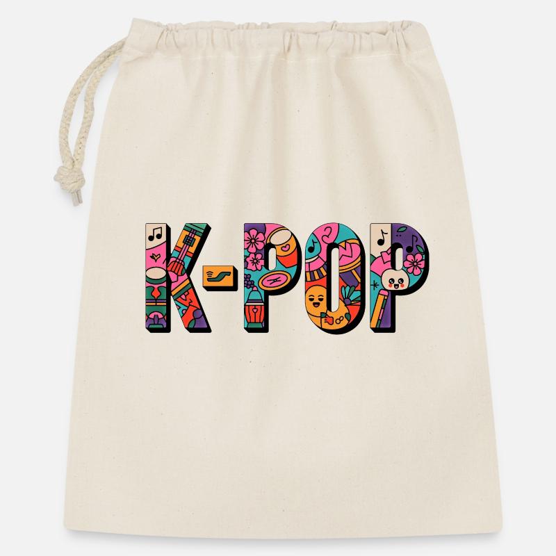 K-POP: Doodle Pop - Geschenkbeutel aus Baumwolle (40 x 50 cm) - Natur