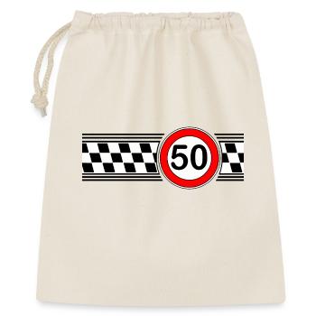 50er Race Karo Motiv Shirt - Geschenkbeutel aus Baumwolle (40 x 50 cm) - Natur - Vorne