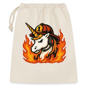 Flammender Einhorn-Feuerwehrmann - Geschenkbeutel aus Baumwolle (40 x 50 cm) - Natur - Vorne