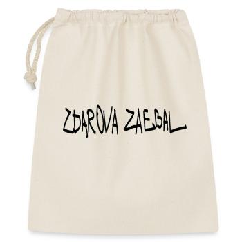 „Zdarova zaebal“ (здaрoвa заебал) ist eine Gruß - Geschenkbeutel aus Baumwolle (40 x 50 cm) - Natur - Vorne