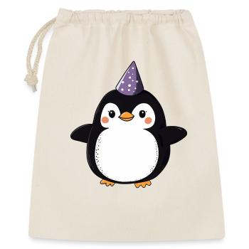 Glücklicher Pinguin mit Partyhut - Cartoon Design - Geschenkbeutel aus Baumwolle (40 x 50 cm) - Natur - Vorne
