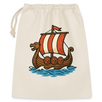Wikingerboot mit rotem Segel - Geschenkbeutel aus Baumwolle (40 x 50 cm) - Natur - Vorne