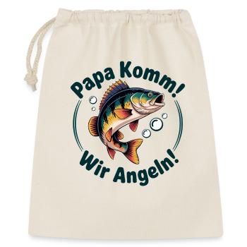 Papa Komm Wir Angeln Fischmotiv - Geschenkbeutel aus Baumwolle (40 x 50 cm) - Natur - Vorne