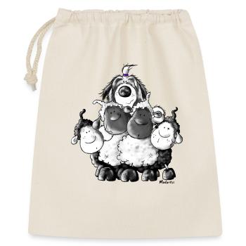 Bearded Collie und Schafe - Hütehund - Geschenkbeutel aus Baumwolle (40 x 50 cm) - Natur - Vorne