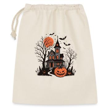 Halloween-Haus und leuchtender Kürbis - Geschenkbeutel aus Baumwolle (40 x 50 cm) - Natur - Vorne