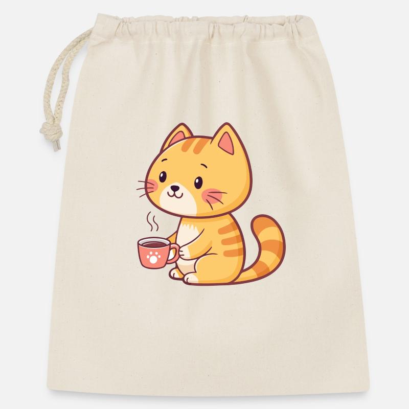 Chat orange café cartoon - Sac cadeau 40 x 50 cm - nature