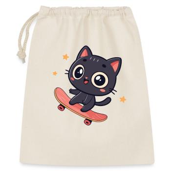 Chat kawaii sur planche à roulettes - Sac cadeau 40 x 50 cm - nature - Devant
