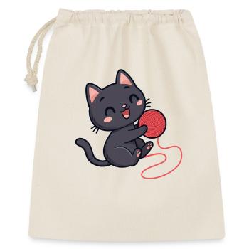 Chaton laine rouge motif doux - Geschenkbeutel aus Baumwolle (40 x 50 cm) - Natur - Vorne