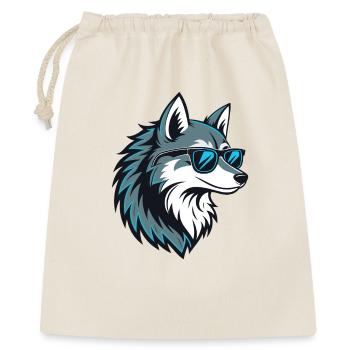 Stylischer Wolf mit blauer Brille - Geschenkbeutel aus Baumwolle (40 x 50 cm) - Natur - Vorne