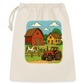 Ländliche Farm mit rotem Traktor - Geschenkbeutel aus Baumwolle (40 x 50 cm) - Natur - Vorne