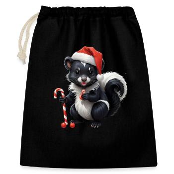 Süße Weihnachtsskunk mit Zuckerrohr - Geschenkbeutel aus Baumwolle (40 x 50 cm) - Schwarz - Vorne