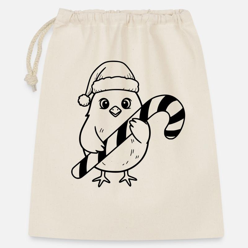 Süßer Weihnachtsvogel mit Candy Cane Illustration - Geschenkbeutel aus Baumwolle (40 x 50 cm) - Natur
