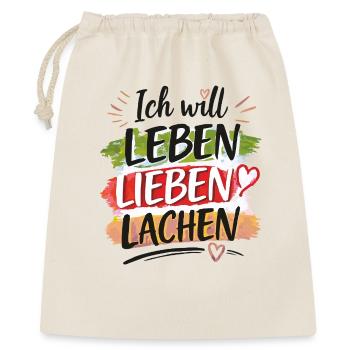 Leben Lieben Lachen - Geschenkbeutel aus Baumwolle (40 x 50 cm) - Natur - Vorne