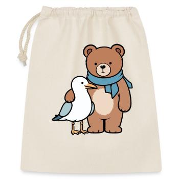 Niedlicher Bär und Vogel Design - Geschenkbeutel aus Baumwolle (40 x 50 cm) - Natur - Vorne