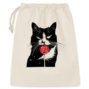 Katze Naschkatze Lolli Süßigkeiten - Geschenkbeutel aus Baumwolle (40 x 50 cm) - Natur - Vorne