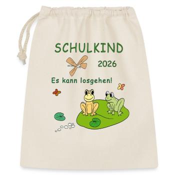 Schulkind 2026 Froschfreude - Geschenkbeutel aus Baumwolle (40 x 50 cm) - Natur - Vorne