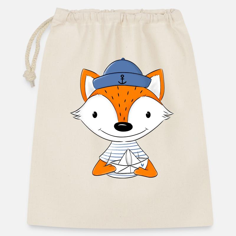 Matrosen Fuchs mit Papierboot - Geschenkbeutel aus Baumwolle (40 x 50 cm) - Natur