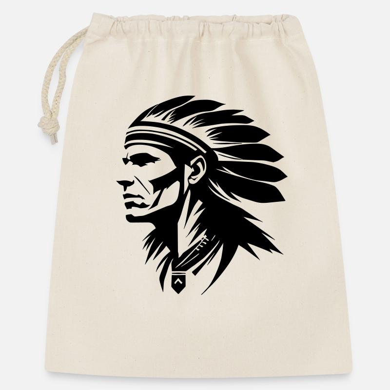 Indianer Häuptling mit Federn - Geschenkbeutel aus Baumwolle (40 x 50 cm) - Natur