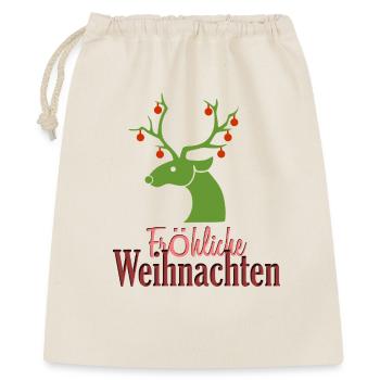 Hirsch mit Beeren – Fröhliche Weihnachten - Geschenkbeutel aus Baumwolle (40 x 50 cm) - Natur - Vorne
