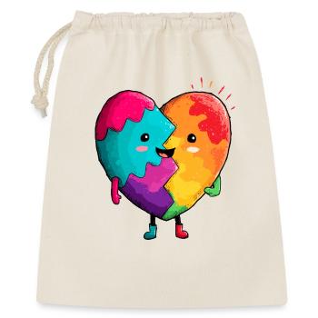 Regenbogenherz Umarmung - Geschenkbeutel aus Baumwolle (40 x 50 cm) - Natur - Vorne