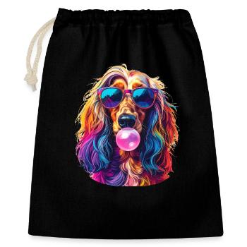 Pop-Art Afghanischer Windhund mit Bubblegum - Geschenkbeutel aus Baumwolle (40 x 50 cm) - Schwarz - Vorne