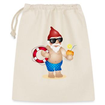 Gartenzwerg mit Badehose,Rettungsring und Getränk - Geschenkbeutel aus Baumwolle (40 x 50 cm) - Natur - Vorne
