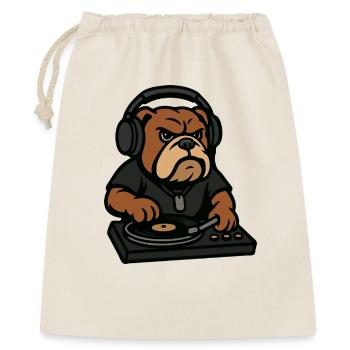 Bulldog-DJ mit Kopfhörern auf Plattenspieler-Cartoon - Geschenkbeutel aus Baumwolle (40 x 50 cm) - Natur - Vorne