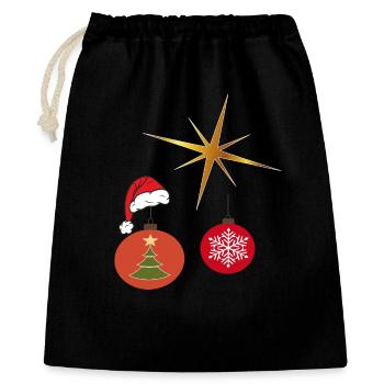 Weihnachtsstern und Weihnachtskugel - Geschenkbeutel aus Baumwolle (40 x 50 cm) - Schwarz - Vorne