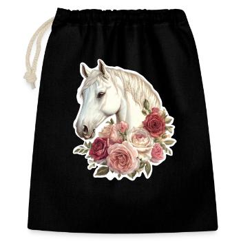 Pferd mit Blumen - Geschenkbeutel aus Baumwolle (40 x 50 cm) - Schwarz - Vorne