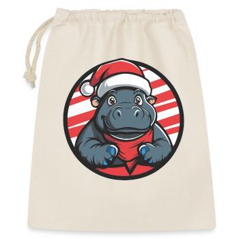 Weihnachts-Hippo Cartoon - Geschenkbeutel aus Baumwolle (40 x 50 cm) - Natur - Vorne