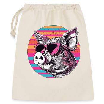 Retro-Schwein mit Sonnenbrille - Geschenkbeutel aus Baumwolle (40 x 50 cm) - Natur - Vorne