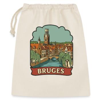 Autocollant de badge rétro de voyage du clocher de Bruges Belgique - Sac cadeau 40 x 50 cm - nature - Devant