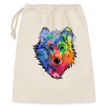 Wolfs Gesicht bunt Aquarell Wolfskopf - Geschenkbeutel aus Baumwolle (40 x 50 cm) - Natur - Vorne