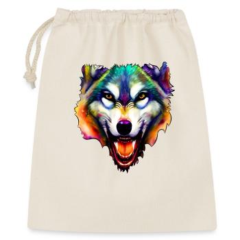 Wolfs Gesicht bunt Aquarell Wolfskopf - Geschenkbeutel aus Baumwolle (40 x 50 cm) - Natur - Vorne