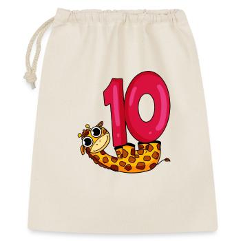 10. Geburtstag Motiv Giraffe - zehn Jahre alt - Geschenkbeutel aus Baumwolle (40 x 50 cm) - Natur - Vorne