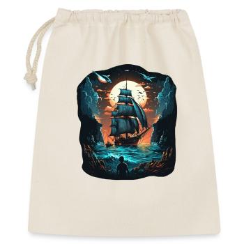 Grosses Segelschiff im Mondschein auf hoher See - Geschenkbeutel aus Baumwolle (40 x 50 cm) - Natur - Vorne
