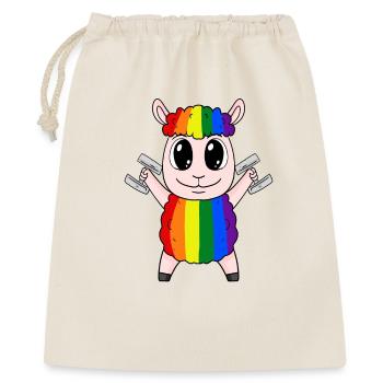 Regenbogen Schaf mit Hanteln - Geschenkbeutel aus Baumwolle (40 x 50 cm) - Natur - Vorne